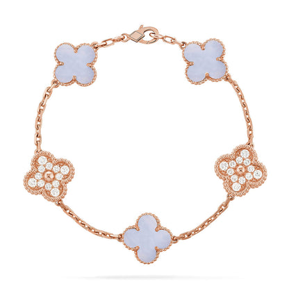[Glow Jewelry]New  CLOVER 5 MOTIF PURPLE CHALCEDONY BRACELET COLLECTION