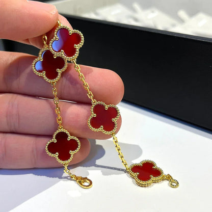 [Glow Jewelry]New  CLOVER 5 MOTIF RED CORNELIAN BRACELET COLLECTION