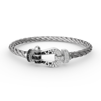 [Glow Jewelry]FORCE LARGE HORSESHOE BLACK WHITE DIAMOND BRACELET SILVER