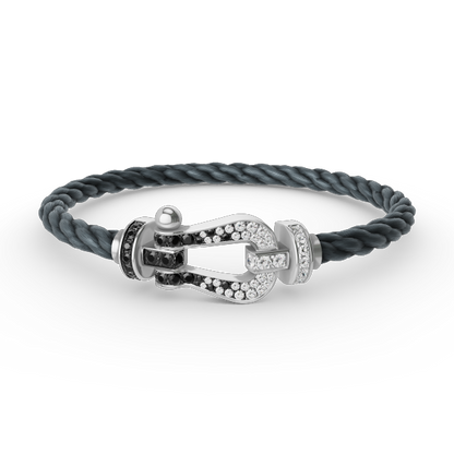 [Glow Jewelry]FORCE LARGE HORSESHOE BLACK WHITE DIAMOND BRACELET SILVER