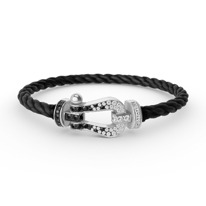 [Glow Jewelry]FORCE LARGE HORSESHOE BLACK WHITE DIAMOND BRACELET SILVER