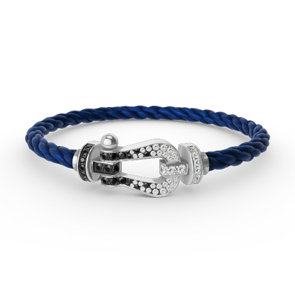 [Glow Jewelry]FORCE LARGE HORSESHOE BLACK WHITE DIAMOND BRACELET SILVER
