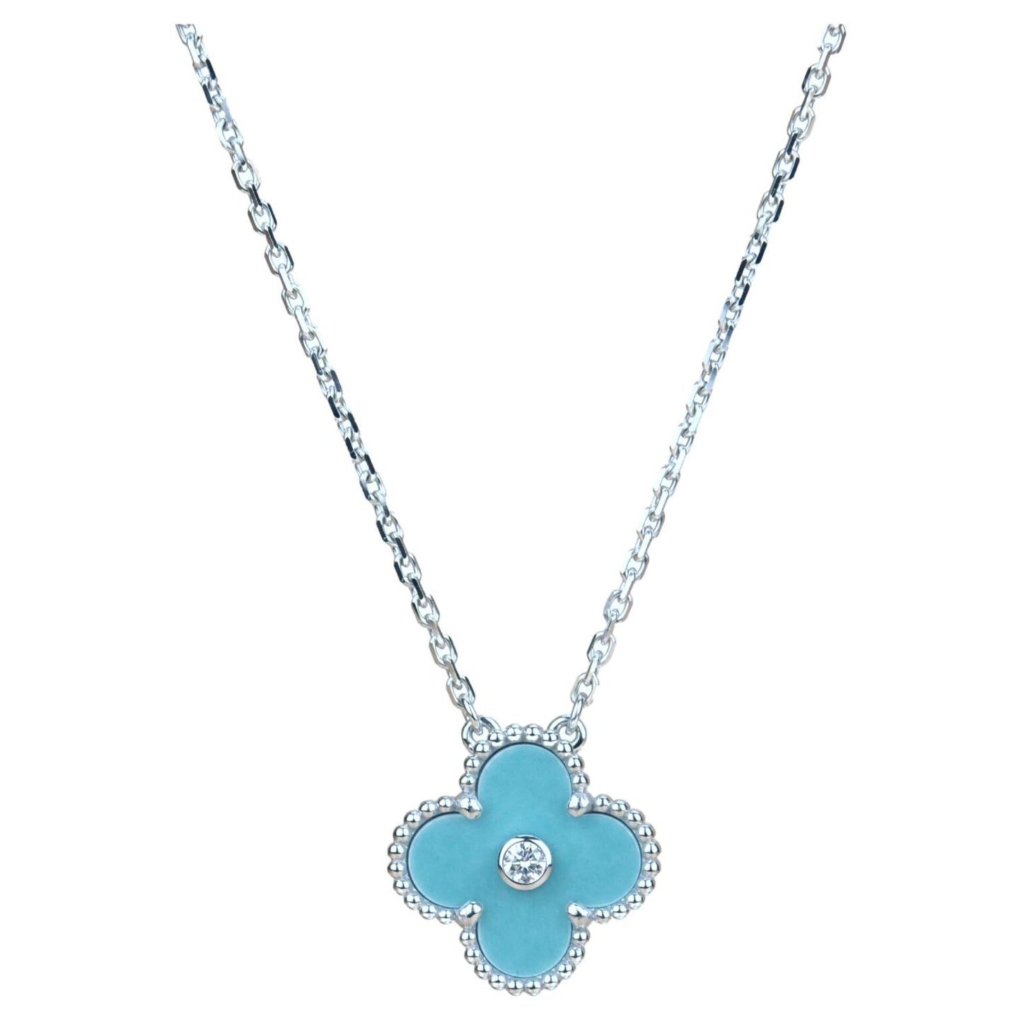 ¡®Glow Jewelry¡¯CLOVER 15MM DIAMOND SVRES PORCELAIN  NECKLACE SILVER