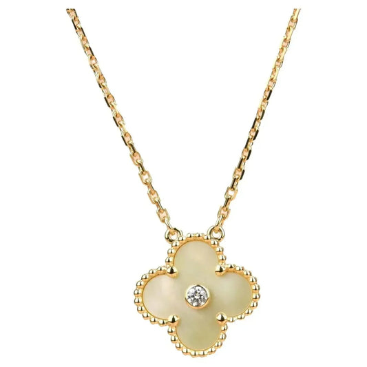 [Glow Jewelry]CLOVER 15MM DIAMOND GOLD MOTHER OF PEARL NECKLACE
