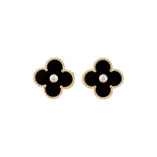 [Glow Jewelry]CLOVER MEDIUM 1 MOTIFS ONYX DIAMOND EARRINGS