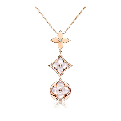 ¡®Glow Jewelry¡¯COLOR BLOSSOM LARIAT NECKLACE PINK GOLD WHITE MOTHER PEARL AND DIAMOND