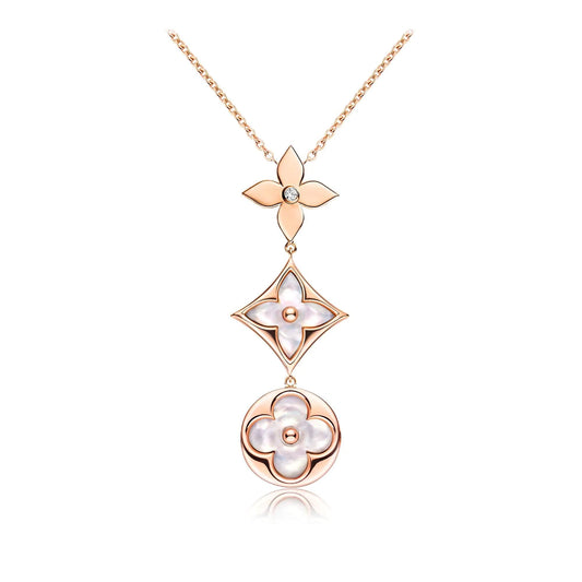 ¡®Glow Jewelry¡¯COLOR BLOSSOM LARIAT NECKLACE PINK GOLD WHITE MOTHER PEARL AND DIAMOND