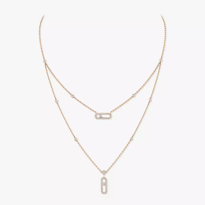 [Glow Jewelry]2 Rows Rose Gold Diamond Pave_ Necklace Move Uno