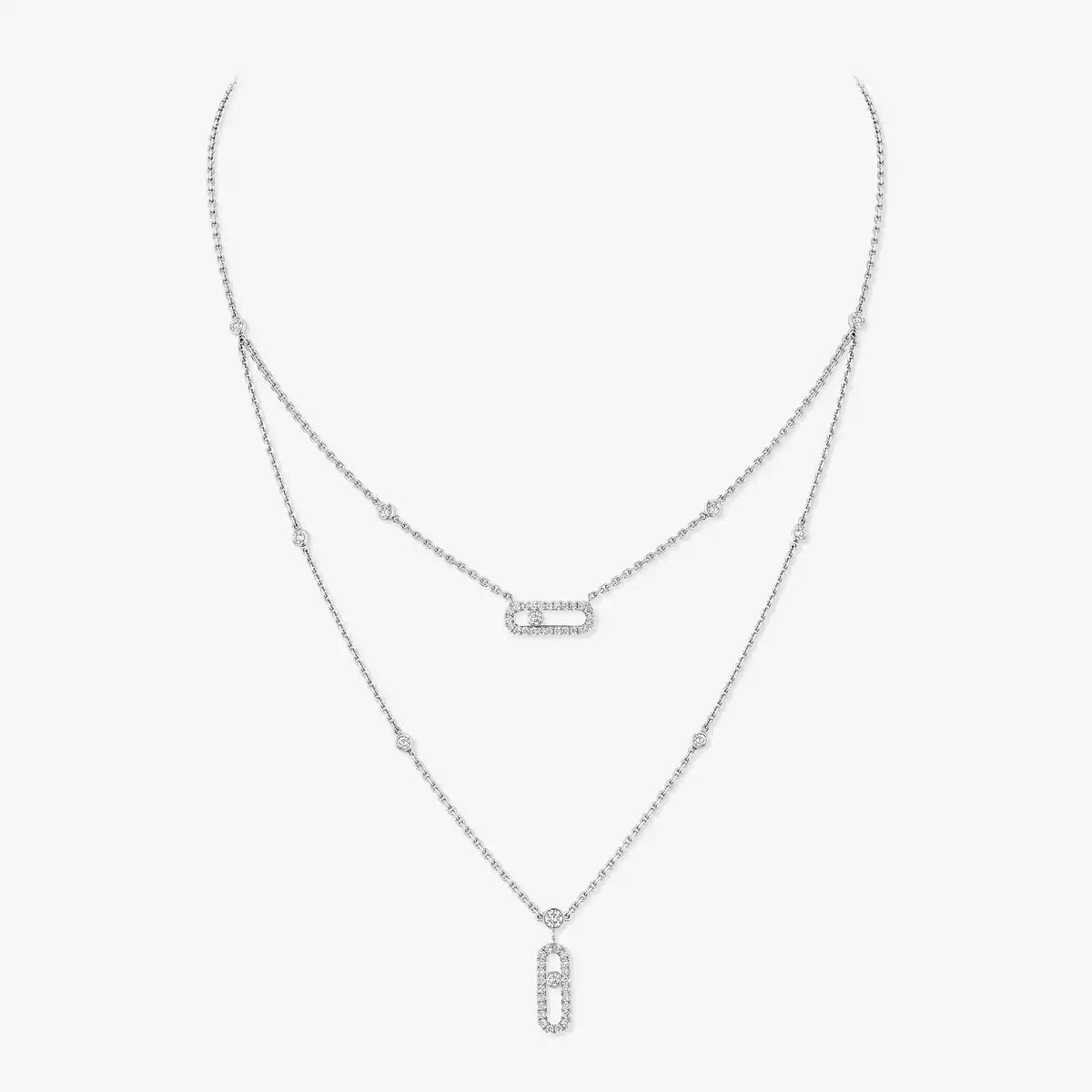 [Glow Jewelry]2 Rows Rose Gold Diamond Pave_ Necklace Move Uno