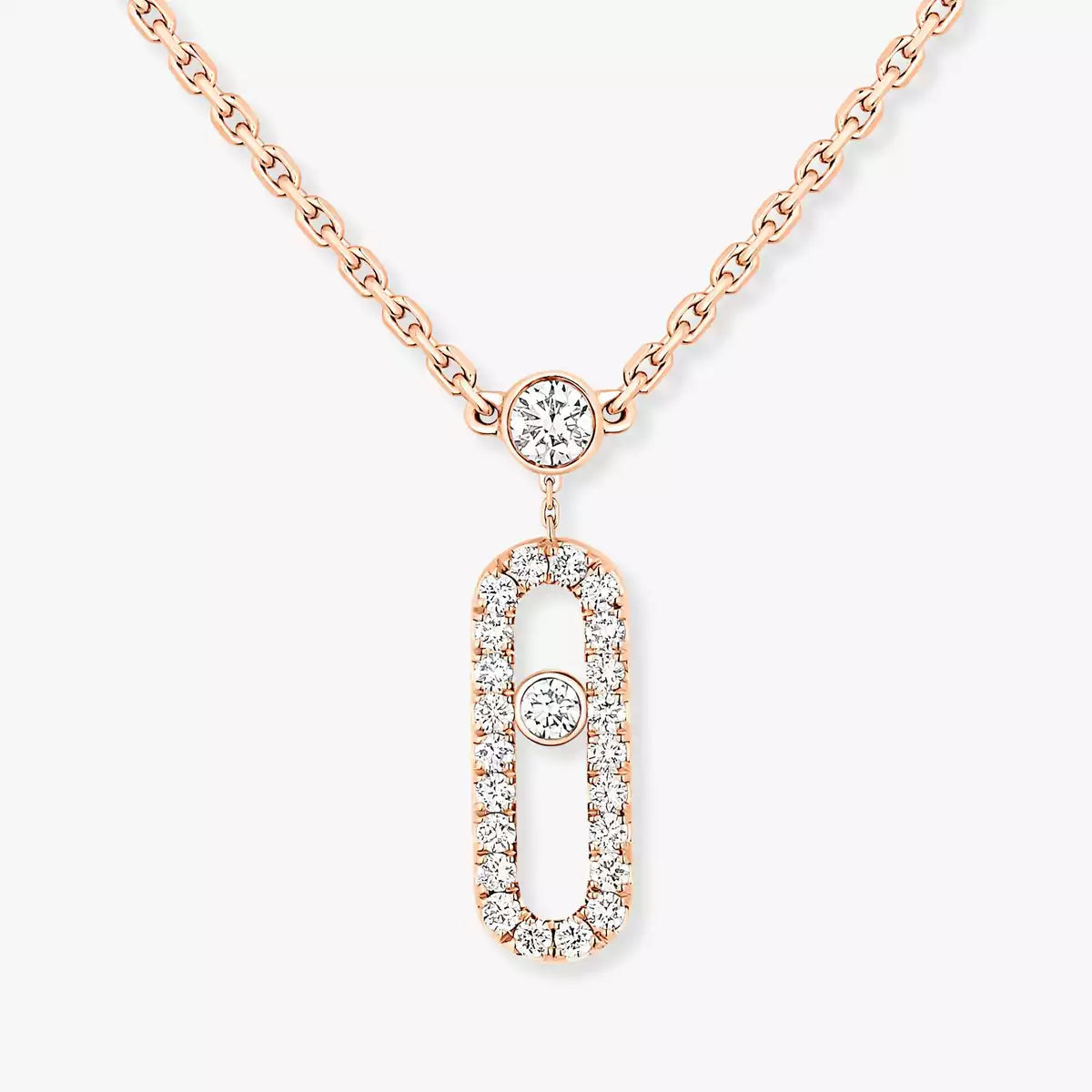 [Glow Jewelry]2 Rows Rose Gold Diamond Pave_ Necklace Move Uno