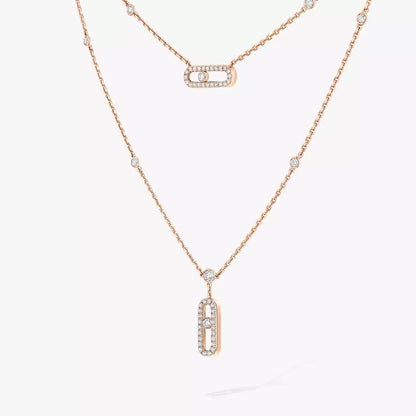 [Glow Jewelry]2 Rows Rose Gold Diamond Pave_ Necklace Move Uno