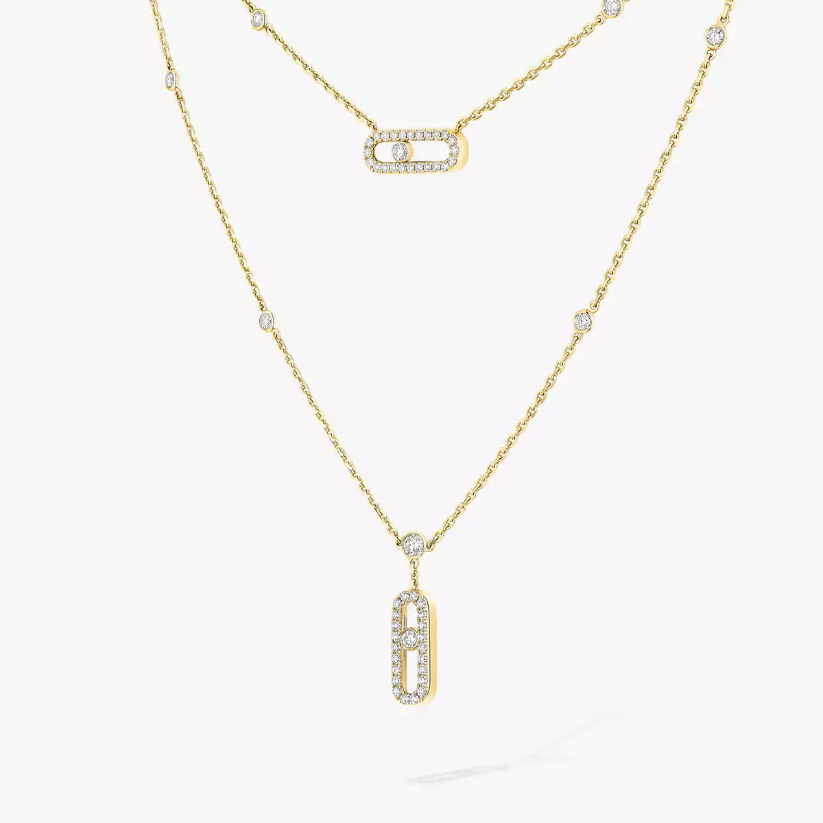 [Glow Jewelry]2 Rows Rose Gold Diamond Pave_ Necklace Move Uno