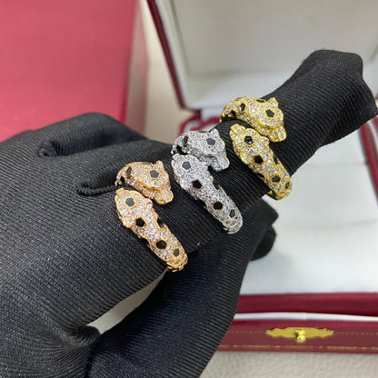 [Glow Jewelry]FULL DIAMOND DOUBLE LEOPARD HEAD RING