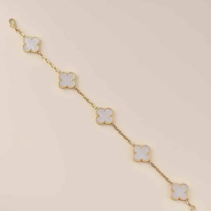 [Glow Jewelry]CLOVER WHITE PEARL MOP 5 MOTIF BRACELET COLLECTION