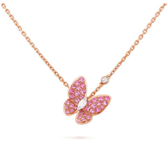 Glow Jewelry「バタフライレッドダイヤモンドローズゴールドネックレス」