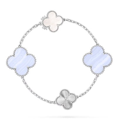 [Glow Jewelry]DETACHABLE CLOVER 15(11+4) FLOWER SILVER NECKLACE SET