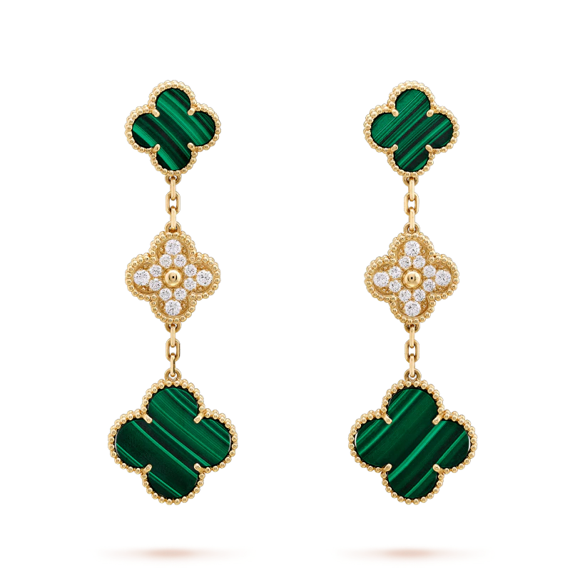 [Glow Jewelry]CLOVER EARRINGS GOLD MALACHITE DIAMOND 3 MOTIF