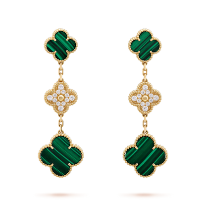 [Glow Jewelry]CLOVER EARRINGS GOLD MALACHITE DIAMOND 3 MOTIF