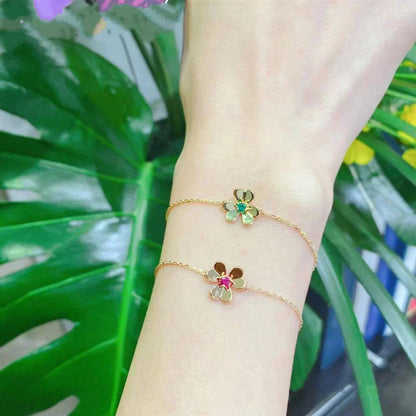 [Glow Jewelry]FRIVOLE GOLD FLOWER PINK MALACHITE BRACELET