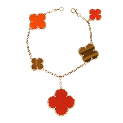 [Glow Jewelry]CLOVER BRACELET 5 MOTIFS CARNELIAN TIGER EYE