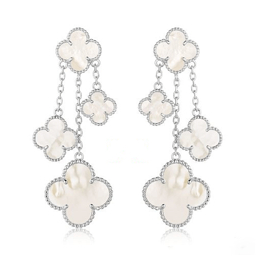[Glow Jewelry]CLOVER EARRINGS WHITE MOP 4 MOTIFS SILVER