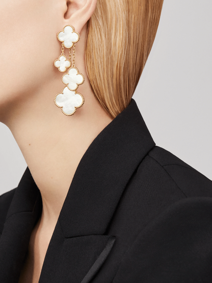 [Glow Jewelry]CLOVER EARRINGS WHITE MOP 4 MOTIFS GOLD