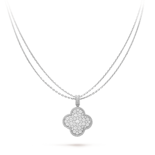¡®Glow Jewelry¡¯CLOVER 25MM SILVER FULL DIAMOND BIG CLOVER NECKLACE