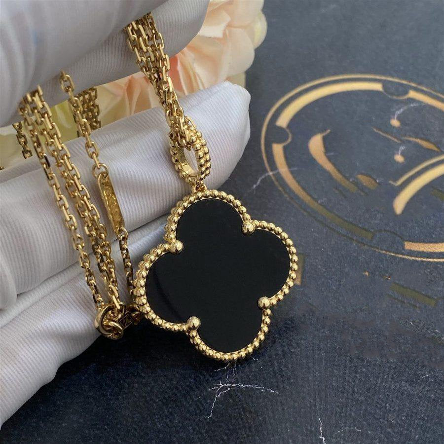 Glow Jewelry®CLOVER 25MM GOLD オニキス ビッグクローバーネックレス