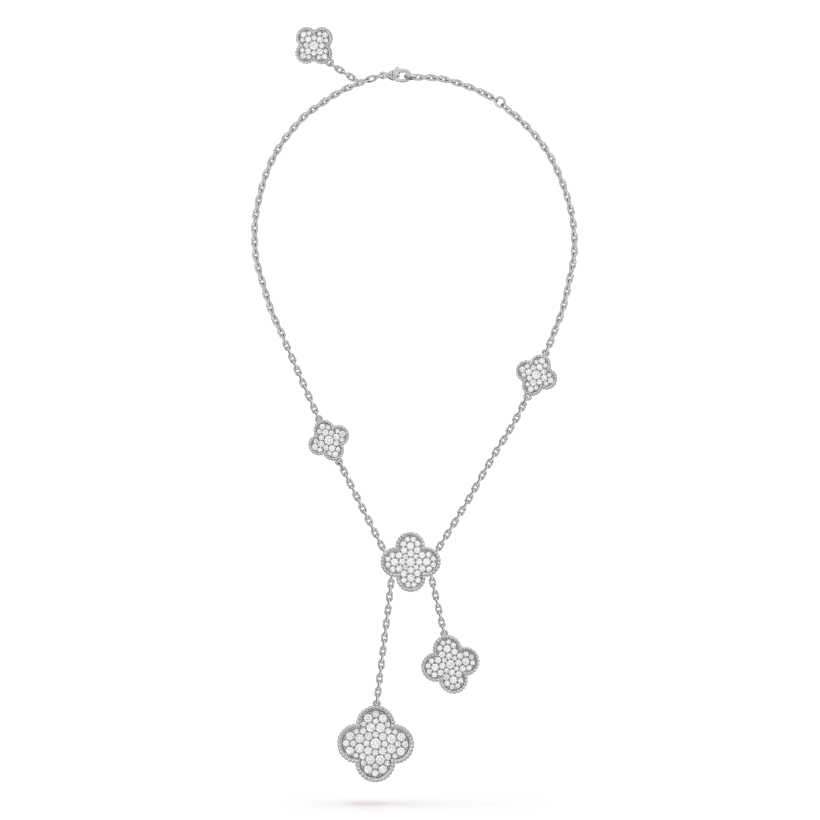 [Glow Jewelry]CLOVER 5 MOTIFS SILVER DIAMONDS NECKLACE