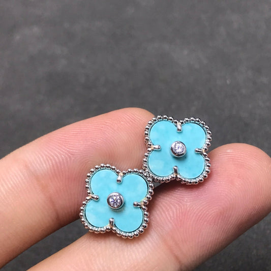 [Glow Jewelry]CLOVER 1 DIAMOND BLUE SKY SILVER EARRINGS