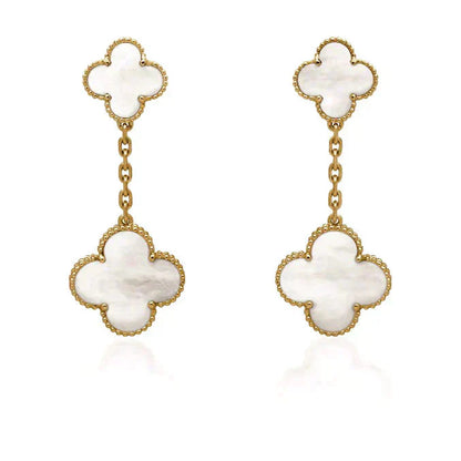 [Glow Jewelry]CLOVER 2 MOTIF WHITE MOP EARRINGS