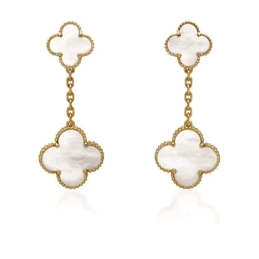 [Glow Jewelry]CLOVER 2 MOTIF WHITE MOP EARRINGS
